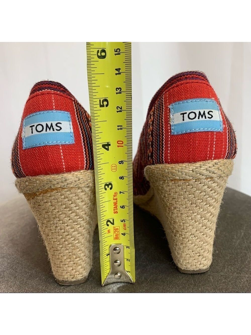 TOMS Red orange Wedge espadrille Sandal size 6.5 - Picture 5 of 6